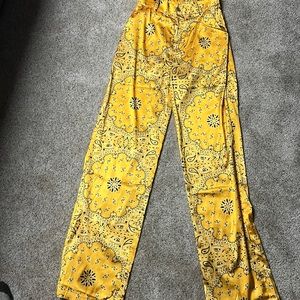 Akira yellow bandana print satin look high waisted trousers